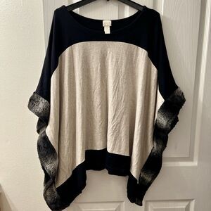 Chicos Jasper Color Block Faux Fur Trimmed Poncho OS (One Size)